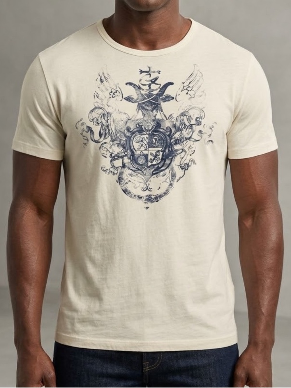 Vintage Christian Lacroix Cream Short Sleeve Beast Crest T Shirt Size 7/ XXXL